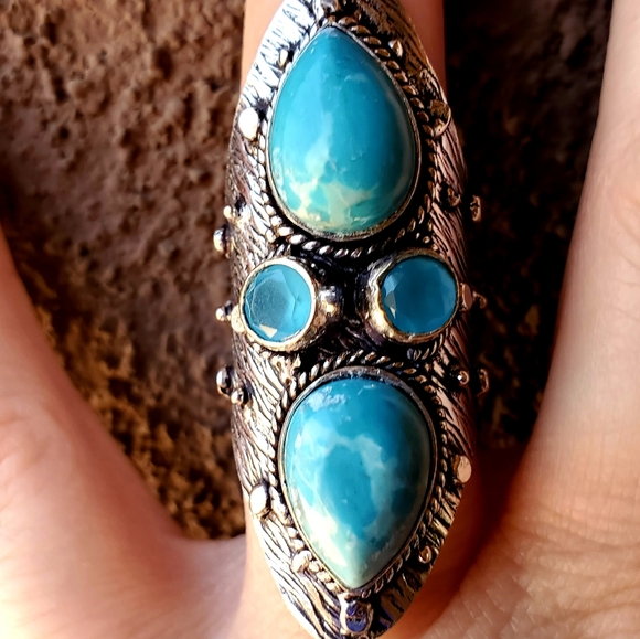 New Mosaic Jasper and Chalcedony 925 Silver Statement Ring. - Picture 4 of 13